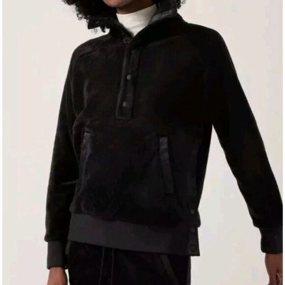 Athleta Recover Cozy Snap Front Sweatshirt Soft Cozy Warm in  Black Womens M - Picture 1 of 5